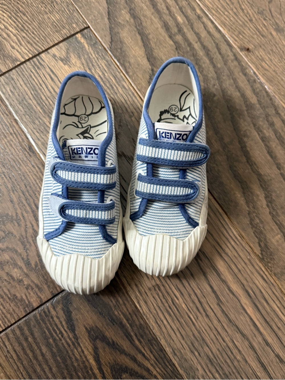 Kenzo Kids Blue and White Striped Velcro Sneakers